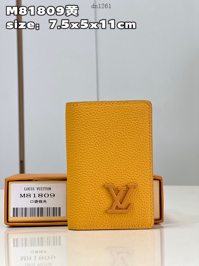 LV專櫃2023新款Aerogram系列男士口袋錢夾卡包 M81809黃 路易威登經典袋裝萬用錢包 dn1261