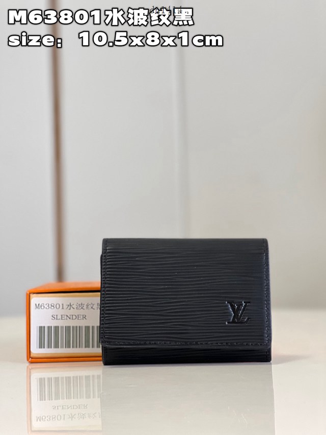 LV專櫃2023新款Enveloppe Carte de Visite名片夾 M63801水波紋黑 路易威登零錢卡包 dn1414