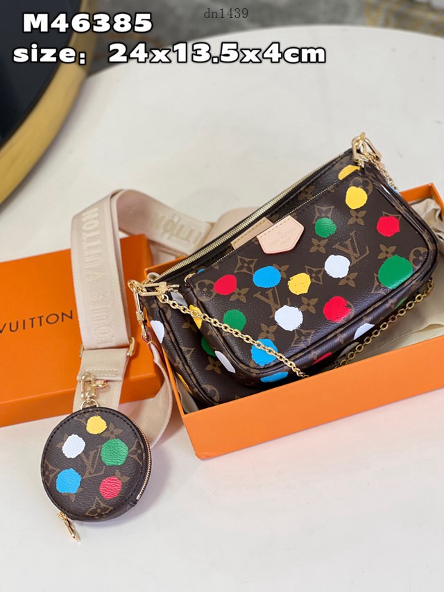 LV x YK Multi Pochette Accessoires手袋 M46385 路易威登波點圖案草間彌生合作系列三合一肩背斜挎女包 dn1439