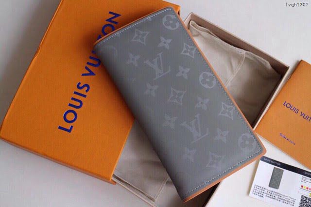 lv錢包 M63236 路易威登Brazza錢夾 Monogram Titanium灰色帆布 lv男士長皮夾  lvqb1307