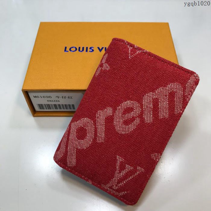 LV錢包 新品 頂級原單 M61696牛仔紅 Supreme牛仔系列 LV口袋夾  ygqb1020