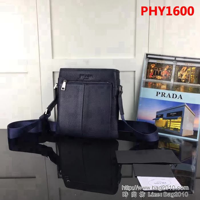 普拉達PRADA原單 2VE378蘭色原單荔枝紋 PRADA男士單肩斜挎包 PHY1600