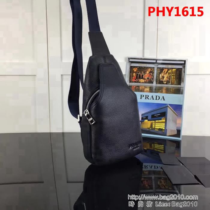 普拉達PRADA原單 最新款男士胸包-專櫃品質1BD265藍色 自然摔紋皮 PHY1615