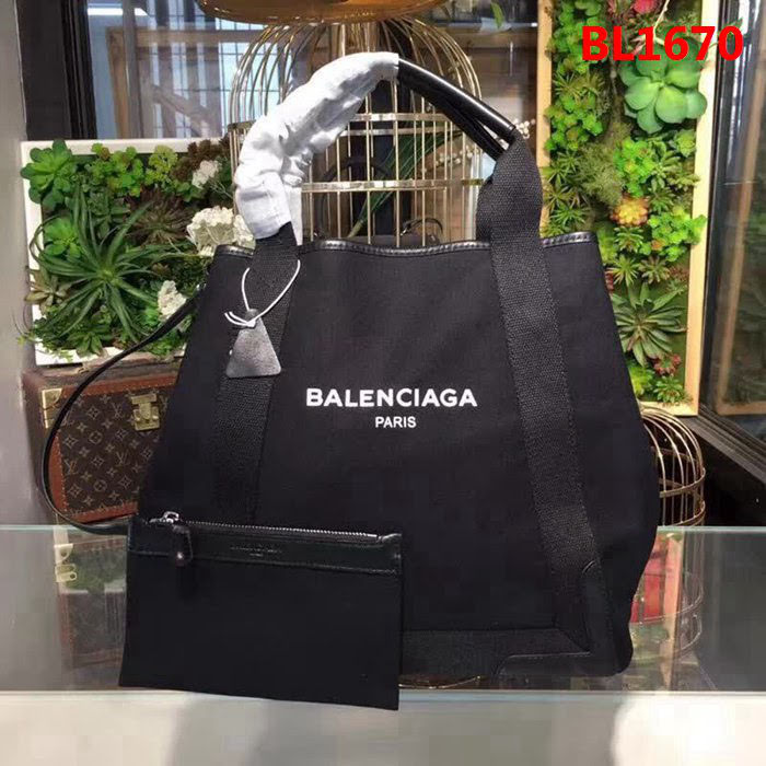 BALENCIAG巴黎世家 帆布黑大號手提包 定制帆布配牛皮 品牌標籤 印花 簡約大方 內置實用子母包  BL1670