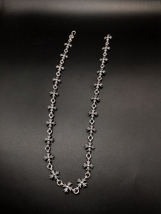 chrome hearts銀飾 925純銀 純手工製作染黑拋光 克羅心十字花項鏈  gjc1543