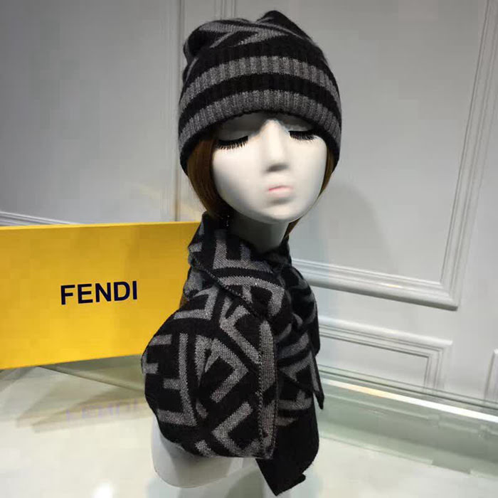 FENDI芬迪 原單 官網最新羊毛針織帽子圍巾套裝 男女同款 LLWJ6214