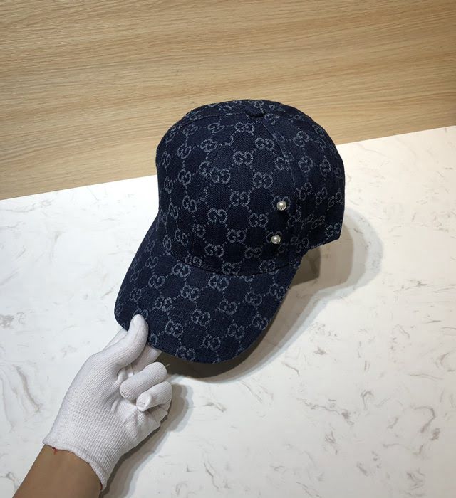 Gucci新品女士帽子 古馳做舊牛仔珍珠鴨舌帽棒球帽  mm1591