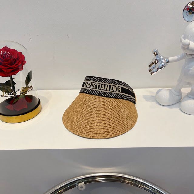 Dior新品女士帽子 迪奧2021春夏新款拼接空頂帽  mm1599