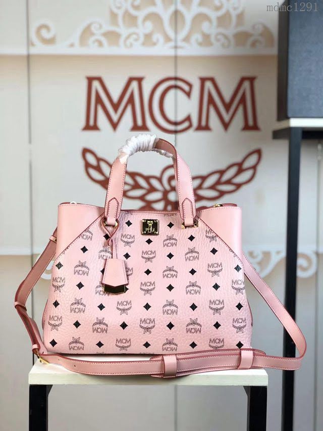 MCM女包 原單 6296 19新款托特包 經典印花接拼色 MCM女單肩包 MCM女手拎包 MCM斜挎女包  mdmc1291