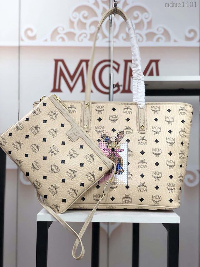 MCM女包 原單 6268打釘兔子 Stripe鉚釘子母購物袋 搭配小包 MCM女手提袋 MCM肩背包  mdmc1401