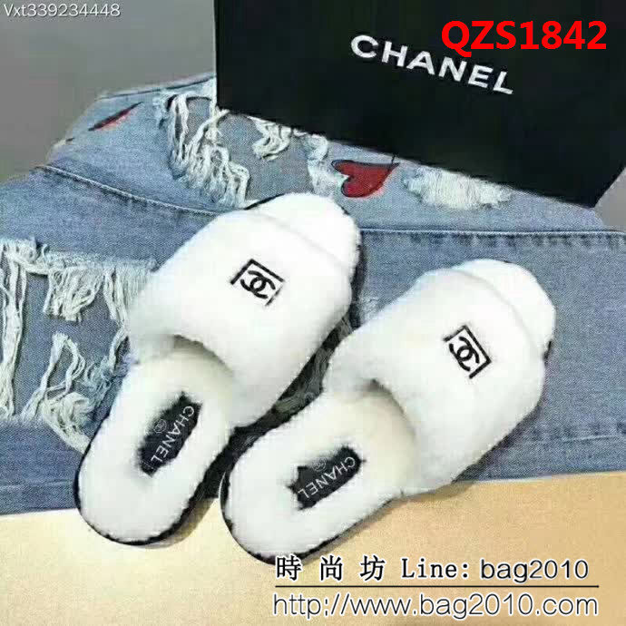 CHANEL香奈兒 2018 法國專櫃正品最新款 羊皮毛一體室內拖鞋 QZS1842