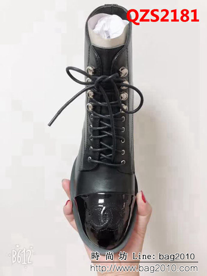 CHANEL香奈兒 法國代購新款 巴黎漢堡系列 白色牛皮搭配黑鞋跟鞋頭 高幫鞋 QZS2181