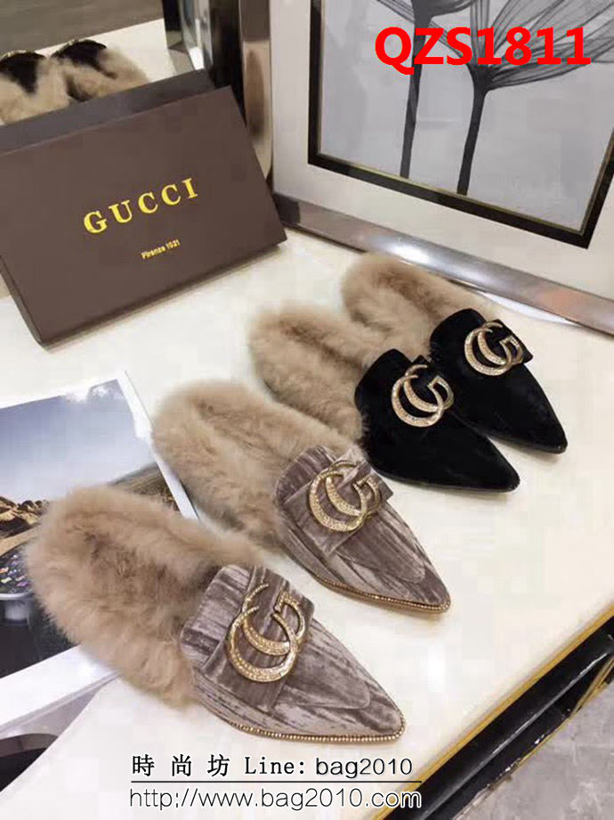 GUCCI古馳 新款 進口韓國絨 時尚 獺兔毛鞋拖 QZS1811