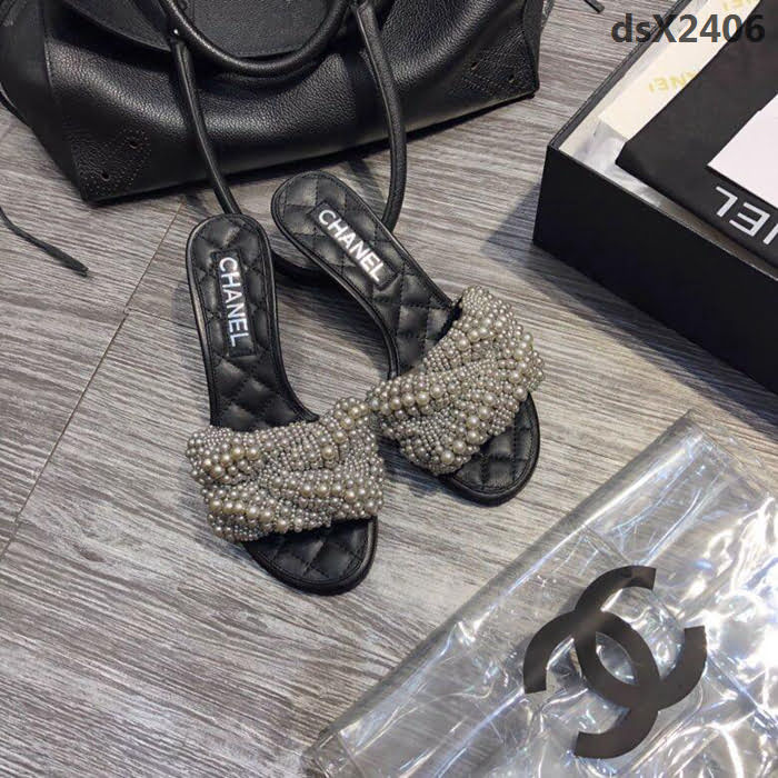 CHANEL香奈兒 18ss頂級珍珠涼鞋系列 超級女神系列 4cm貓跟 全手工縫珠 頂級貨珍珠拖鞋  dsX2406