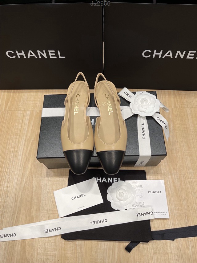 Chanel專櫃經典款女士涼鞋 香奈兒時尚sling back涼鞋平跟鞋6.5cm中跟鞋 dx2556