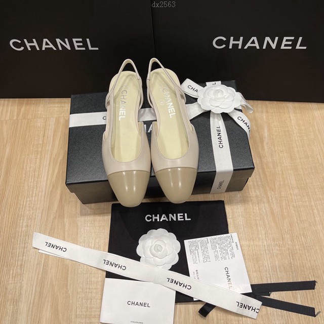 Chanel專櫃經典款女士涼鞋 香奈兒時尚sling back涼鞋平跟鞋6.5cm中跟鞋 dx2563