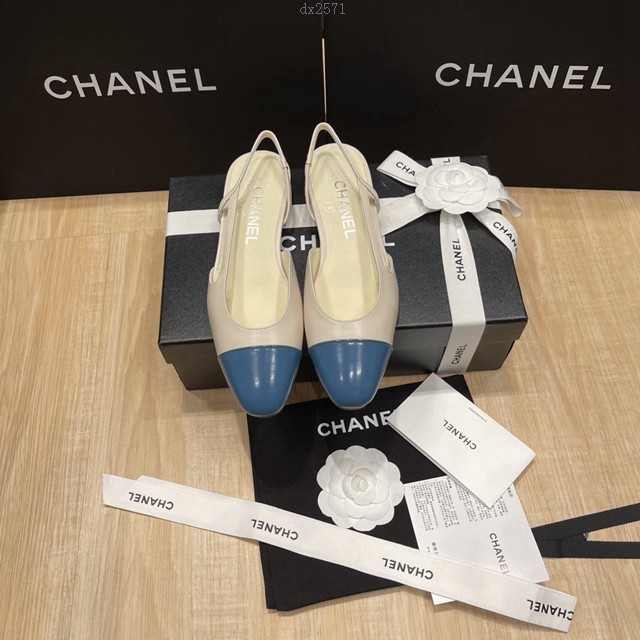 Chanel專櫃經典款女士涼鞋 香奈兒時尚sling back涼鞋平跟鞋6.5cm中跟鞋 dx2571