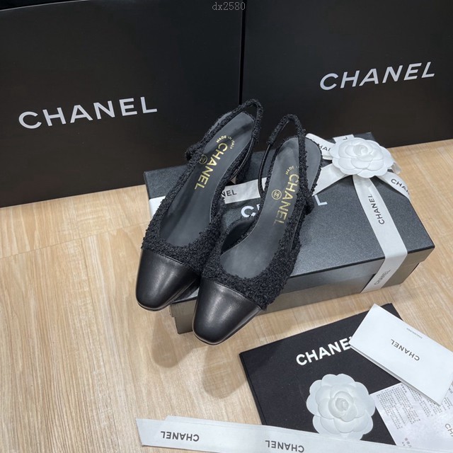 Chanel專櫃經典款女士拼色涼鞋 香奈兒時尚slingback拼色涼鞋平跟鞋中跟鞋 dx2580