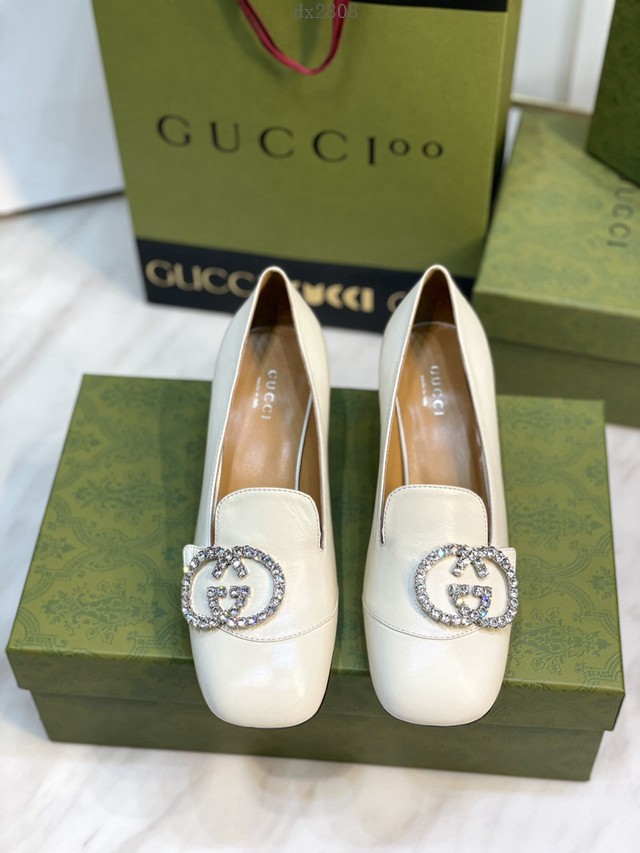 gucci頂級版本女士單鞋 古馳2022春季最新款羊油小皺羊皮平底皮鞋 dx2808