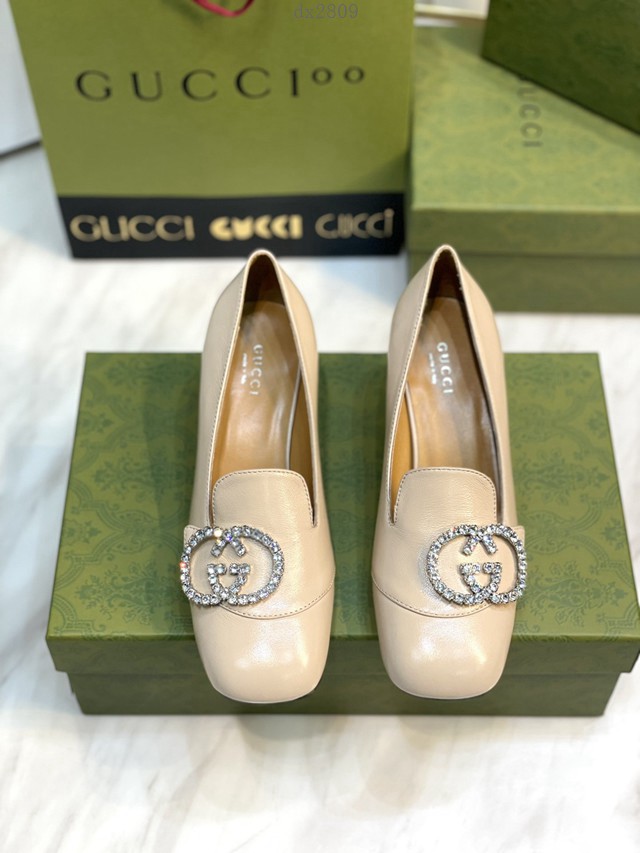 gucci頂級版本女士單鞋 古馳2022春季最新款羊油小皺羊皮平底皮鞋 dx2809