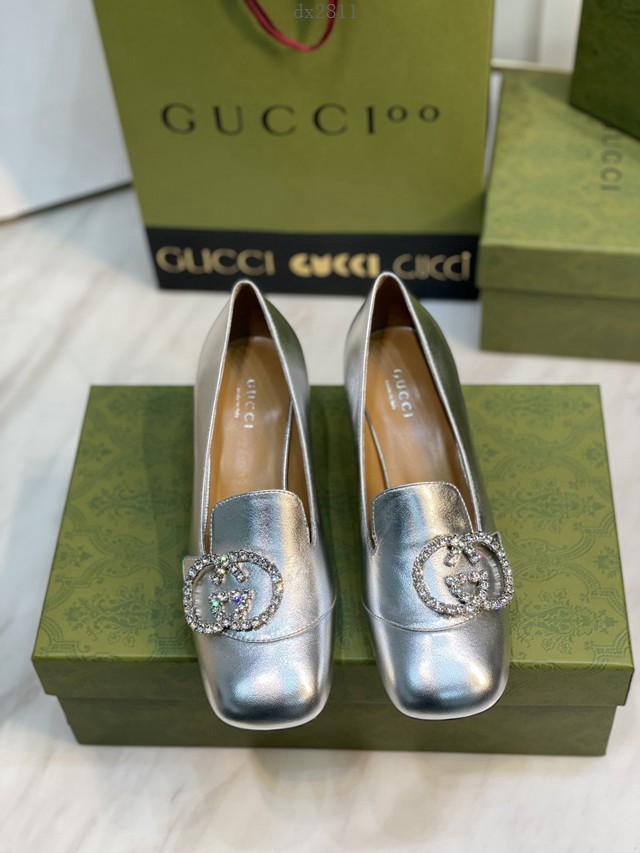 gucci頂級版本女士單鞋 古馳2022春季最新款羊油小皺羊皮平底皮鞋 dx2811