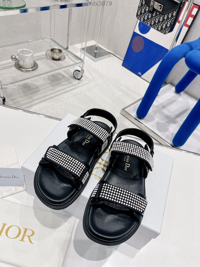 Dior迪奧2022新款新色系魔術貼涼鞋原版複刻珍珠款沙灘涼鞋女士涼鞋 dx3079