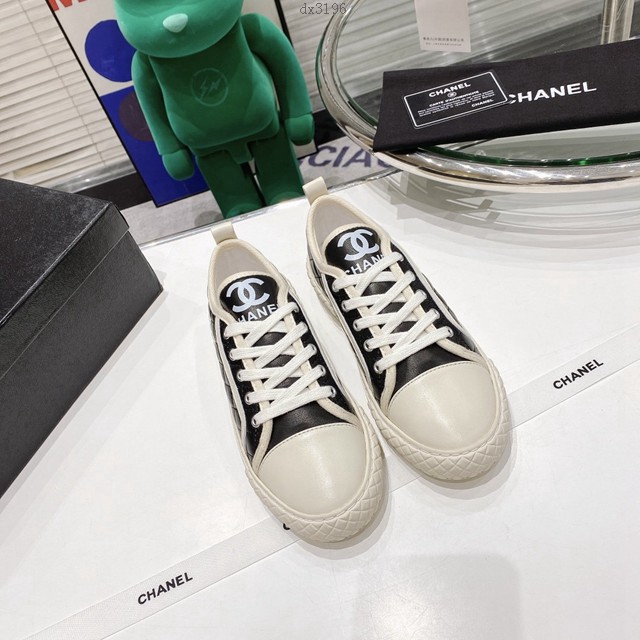 Chanel低幫運動板鞋 香奈兒最新爆炸新品電繡菱格餅乾鞋 dx3196