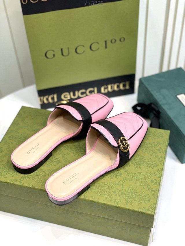 gucci羊皮半拖鞋 古馳22新款Gucci經典平底拖 dx3290