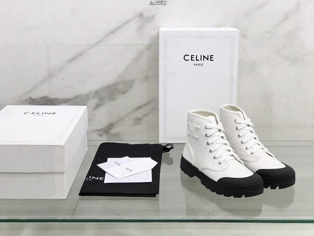 Celine專櫃女鞋 賽琳2022春夏走秀款帆布馬丁靴 dx3562