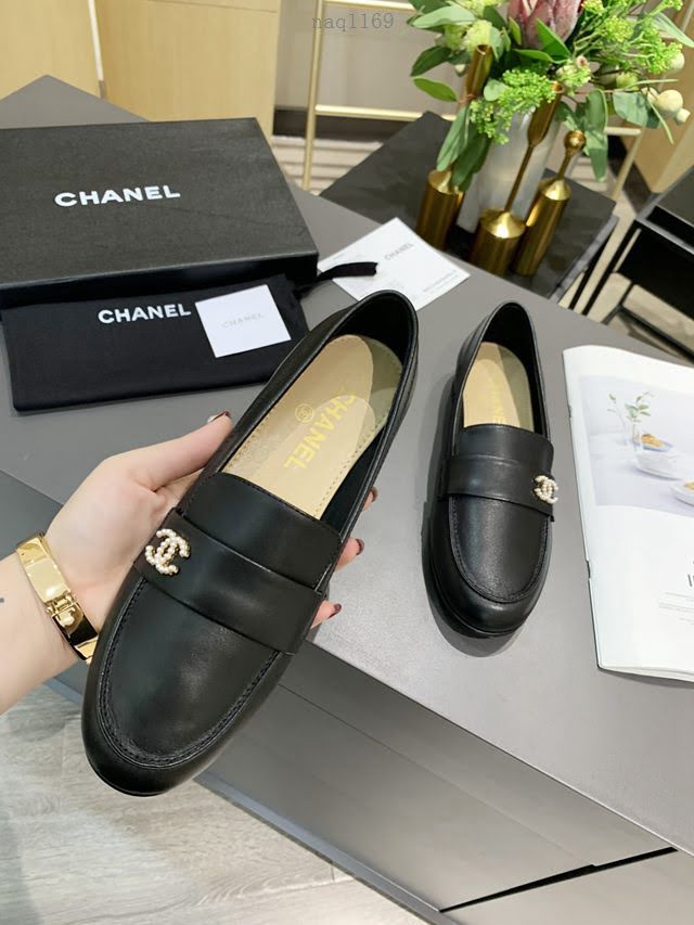 Chanel女鞋 香奈兒高版本2020早春新款單鞋 Chanel羊皮平跟女皮鞋  naq1169