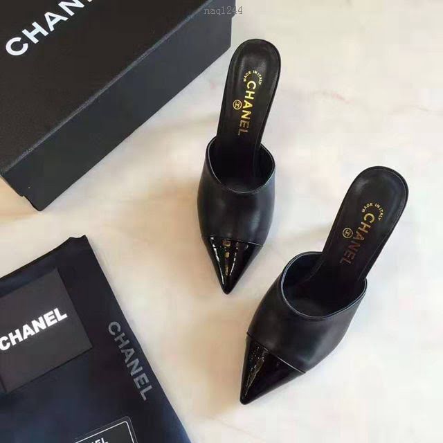 Chanel女鞋 香奈兒小香風 雙C logo色彩拼接 Chanel氣質皮半拖鞋  naq1244