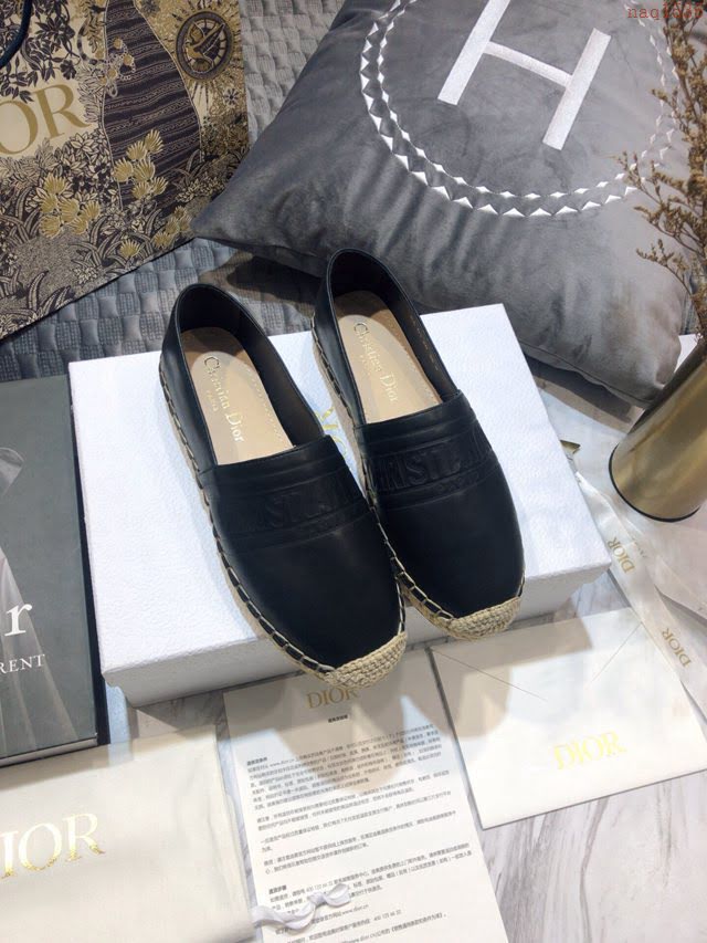 DIOR女鞋 迪奧2021專櫃新款Granville草編漁夫鞋 Dior字母logo平底懶人鞋  naq1535