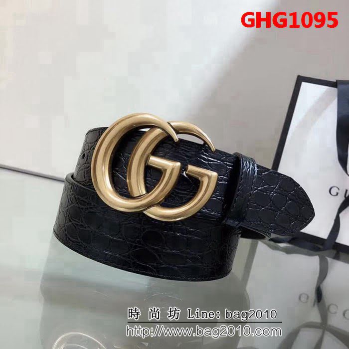 古馳CUCCI 代購貨 手工蠟線縫製 鱷魚圓肚紋男士皮帶 GHG1095