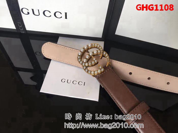 古馳CUCCI 爆款 頂級雙面頭層小牛皮 純銅珍珠扣高端女士皮帶 GHG1108