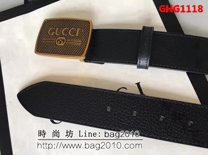 古馳CUCCI 頭層牛皮材料製作-豬皮紋 純銅五金男士皮帶 GHG1118