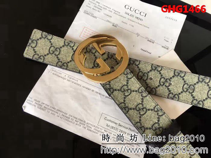 古馳CUCCI 經典款高級人造革面 大圓餅純銅亮面扣 高端男士皮帶 GHG1466