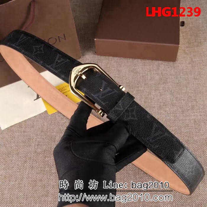 路易威登LV 全新Monogram Ecli se帆布 LV Initiales搭扣 男士皮帶 LHG1239