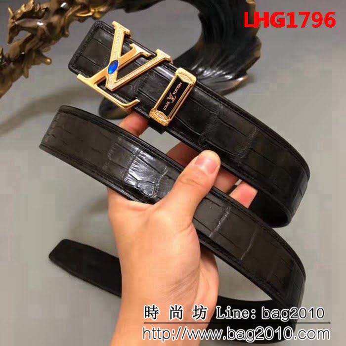 路易威登LV 純手工美洲無拼接鱷魚肚皮 高端男士皮帶 LHG1796