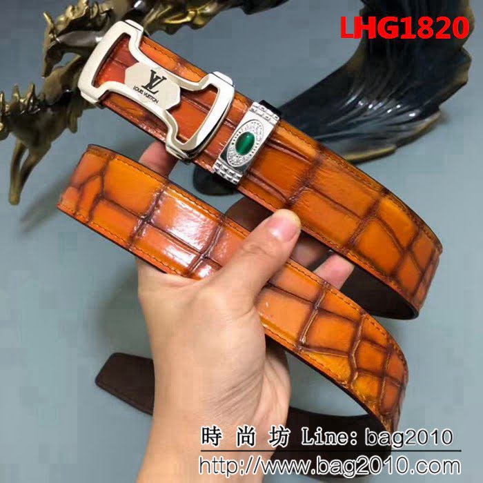 路易威登LV 純手工美洲鱷魚無拼接肚皮 奢華高端男士皮帶 LHG1820