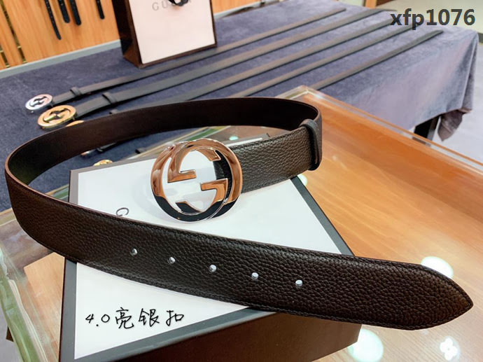 GUCCI古馳 官網爆款 正品規格 原單品質 togo荔枝紋牛皮 雙G亮面銀色扣 男士皮帶  xfp1076