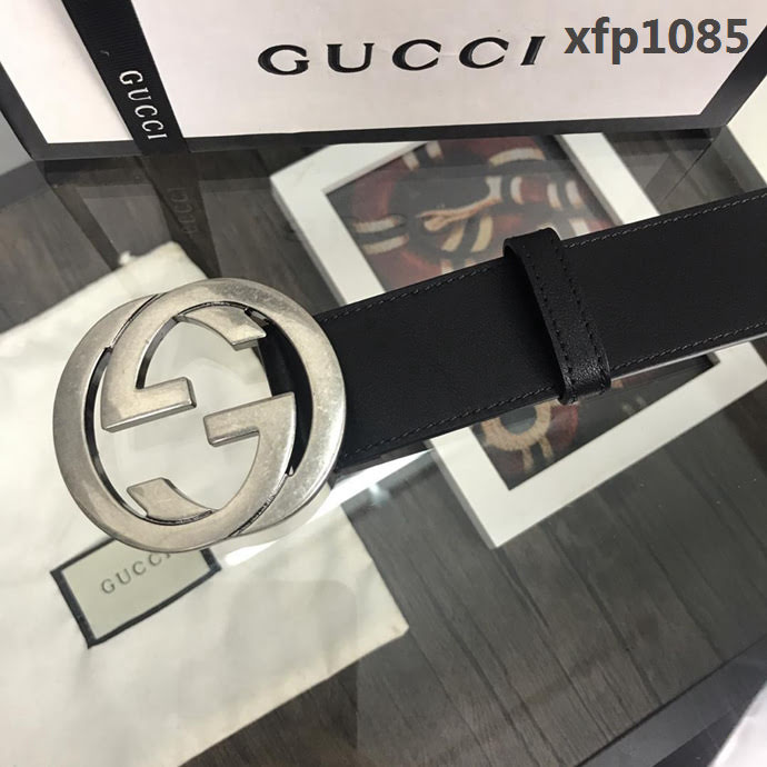 GUCCI古馳 官方經典款 正品規格 原單品質 對版定制皮料 復古烤漆雙G亞黑扣 男士皮帶  xfp1085