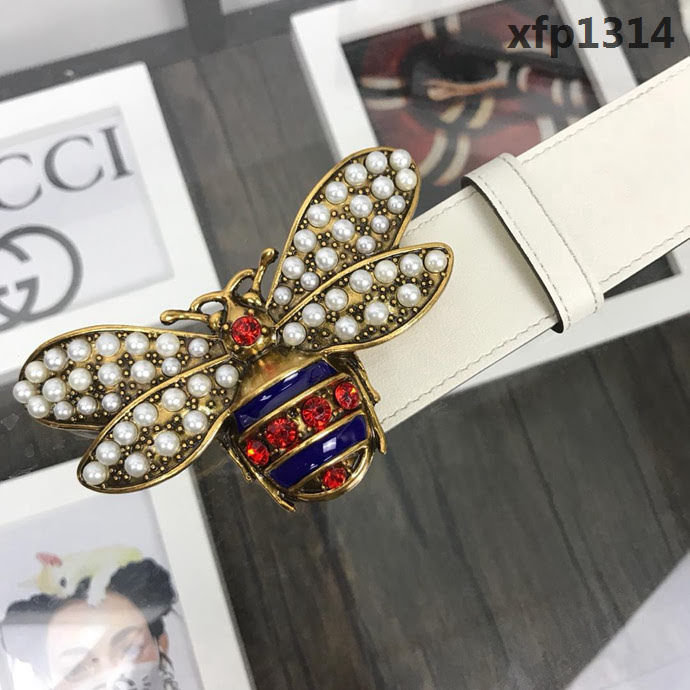 GUCCI古馳 官網新款 正品規格 原單品質 雙面進口頭層對版定制皮料 復古紅磚大蜜蜂扣 時尚百搭款皮帶  xfp1314