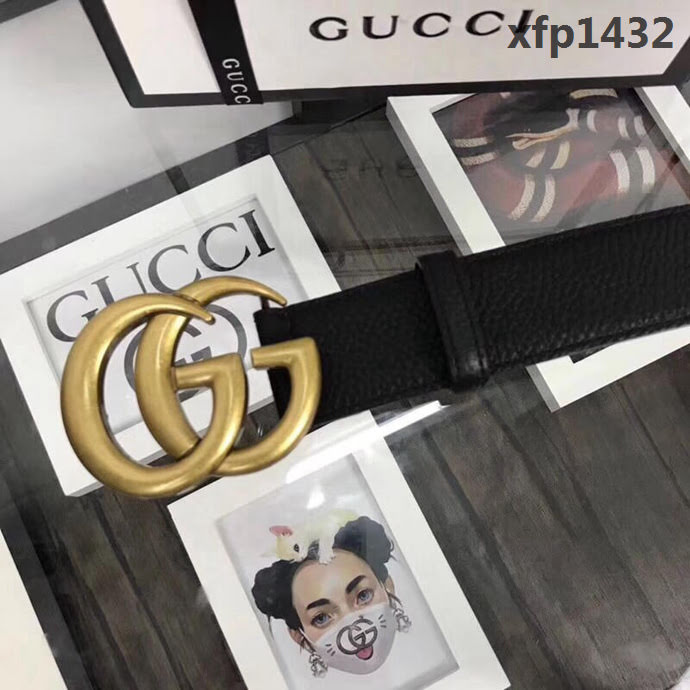 GUCCI古馳 雙G古銀扣頭金屬Gancio 雙面頭層荔枝紋小牛皮 獨特風格 男士皮帶  xfp1432