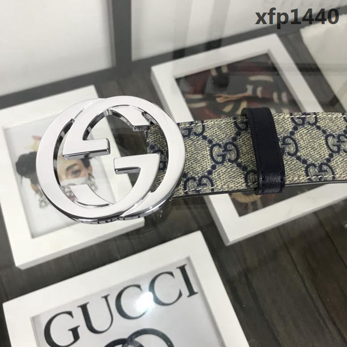 GUCCI古馳 官網經典款 原單品質 專櫃PVC提花面料 變色磨砂底 雙G拋光亮面扣 男士皮帶  xfp1440