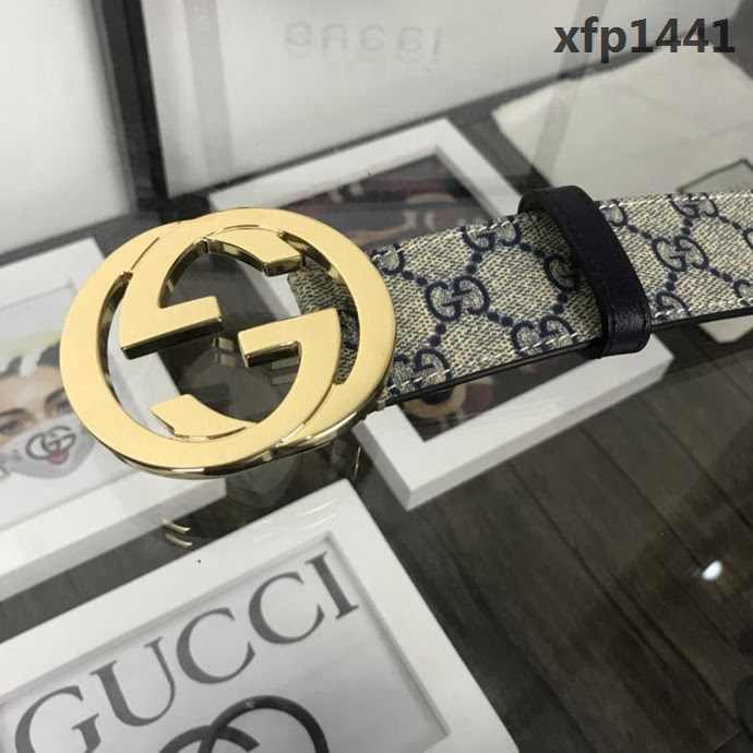 GUCCI古馳 官網經典款 原單品質 專櫃PVC提花面料 變色磨砂底 雙G拋光亮面扣 男士皮帶  xfp1441