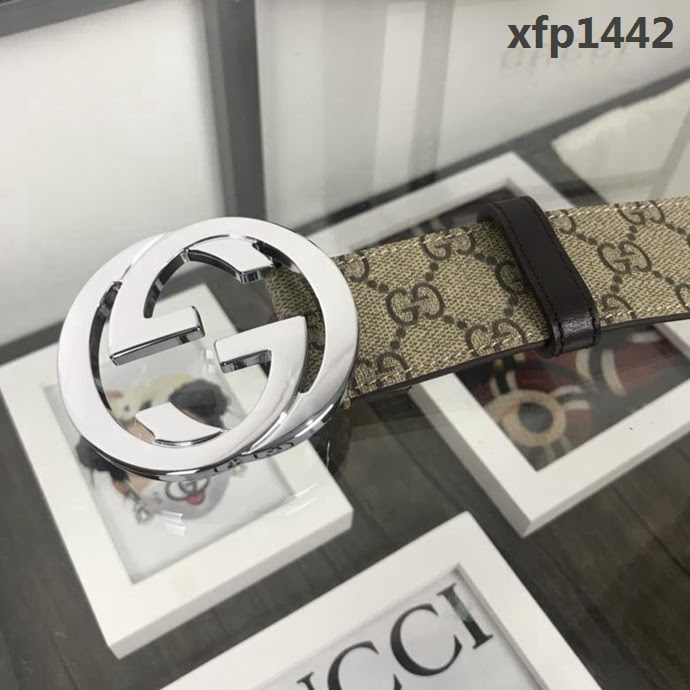 GUCCI古馳 官網經典款 原單品質 專櫃PVC提花面料 變色磨砂底 雙G拋光亮面扣 男士皮帶  xfp1442