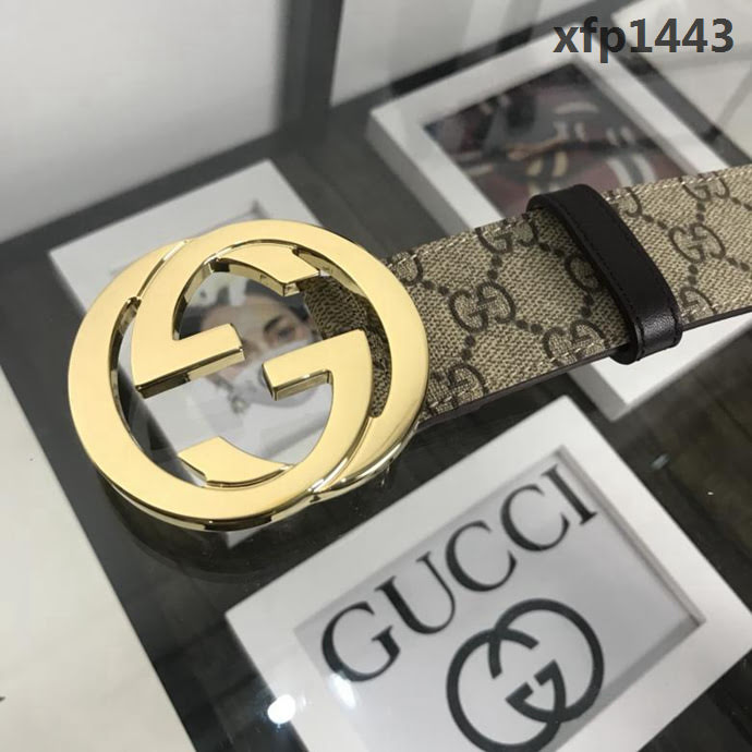 GUCCI古馳 官網經典款 原單品質 專櫃PVC提花面料 變色磨砂底 雙G拋光亮面扣 男士皮帶  xfp1443