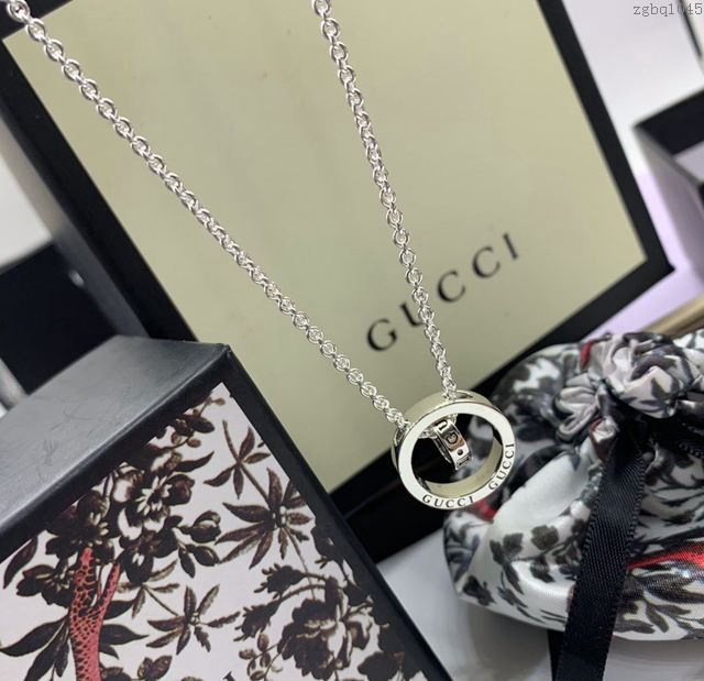 GUCCi飾品 古馳925泰銀雙環清新項鏈 Gucci女款吊墜  zgbq1045