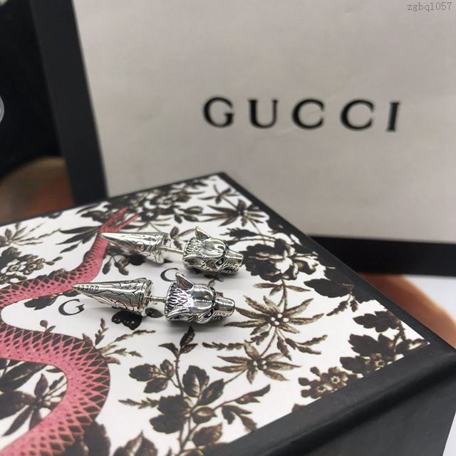 GUCCi飾品 古馳925鍍黑狼頭前後款 男女生時尚耳釘 Gucci情侶款耳飾  zgbq1057