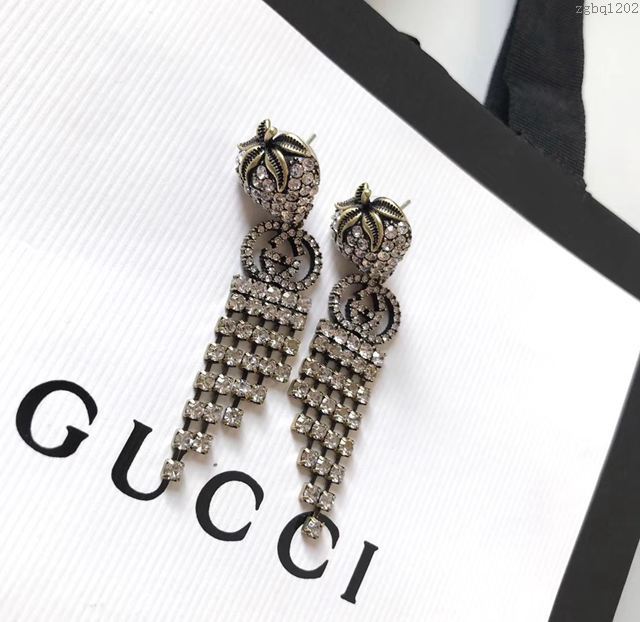 GUCCi飾品 古馳S925銀針耳環 Gucci愛心系列精緻桃心草莓 流蘇鏈條 長款耳釘  zgbq1202
